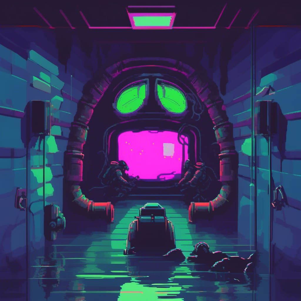 Eerie Underwater Research Center in Retro Pixel Art Style