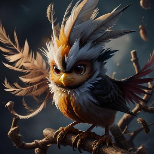 Fluffy Yellow Bird with Mohawk in Digital Art