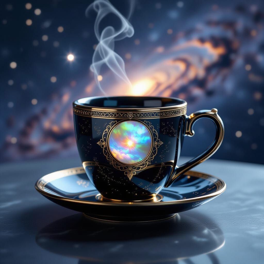 Obsidian Coffee Cup with Mother-of-Pearl Nebula View