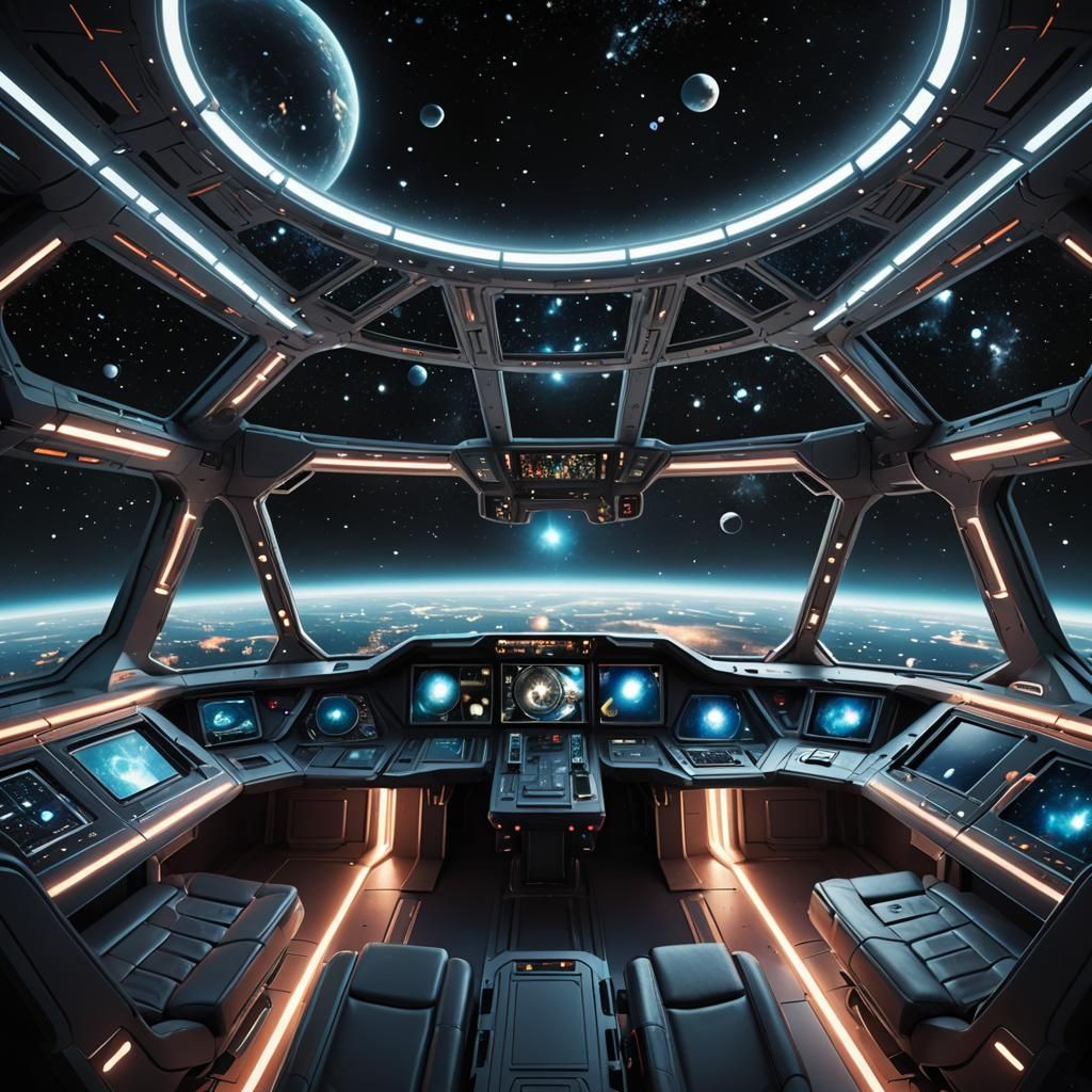 Breathtaking Cosmos View from Futuristic Spaceship Bridge