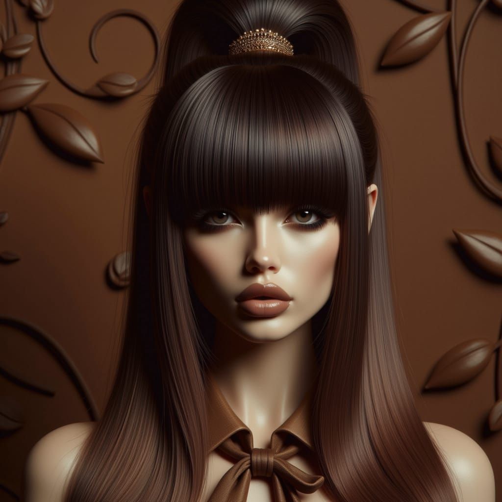 Woman with Blunt Bangs in High-Fashion Style