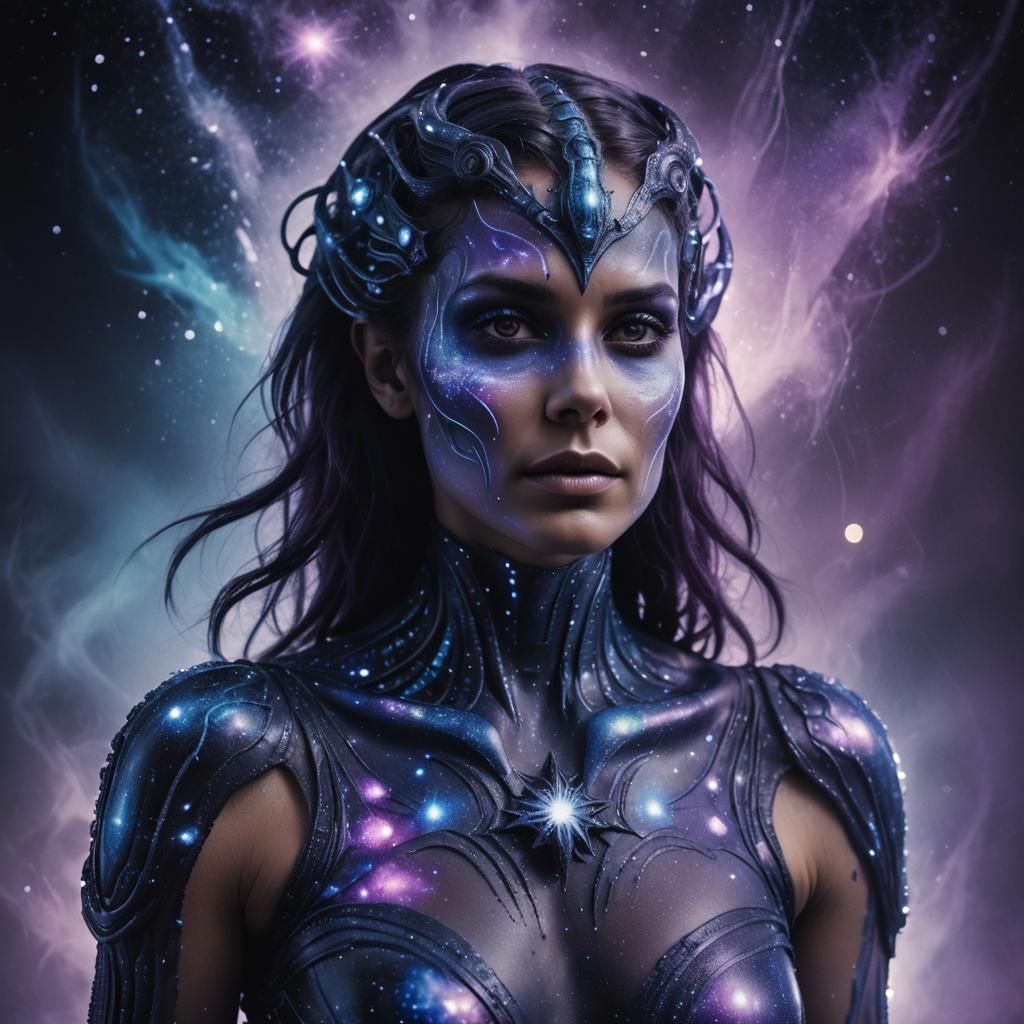 Mystical Woman with Cosmic Bodypaint in Surreal Style