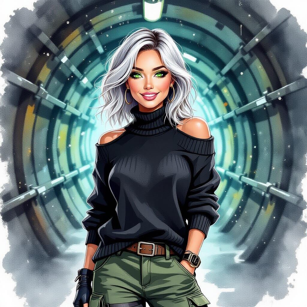 Woman with Glowing Eyes in Watercolor Style