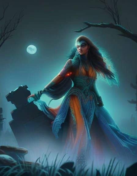Ethereal Banshee in Graveyard, Ominous Fantasy Art