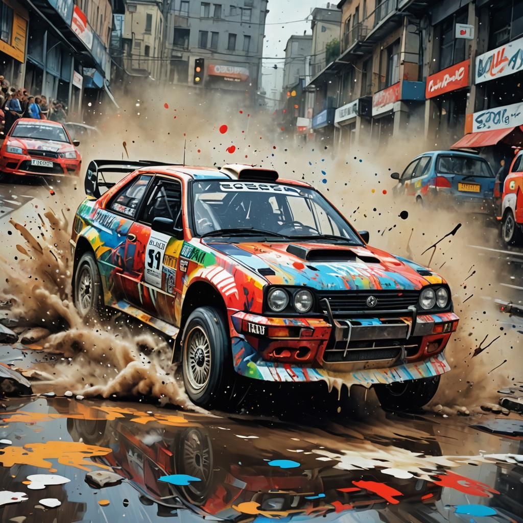Dynamic Rally Car Graffiti Art: 'If In Doubt'