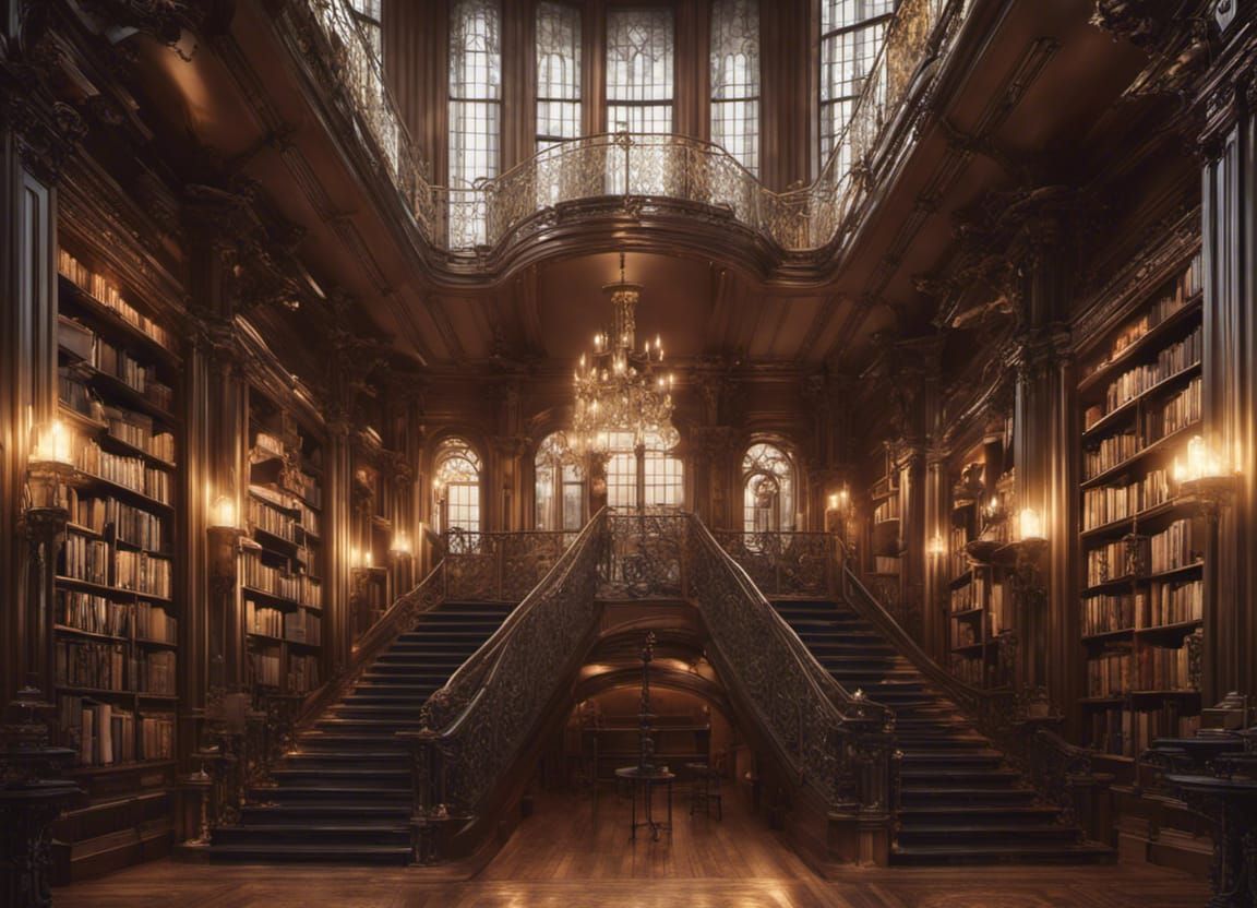 Grand Victorian Library Interior at Magic Hour