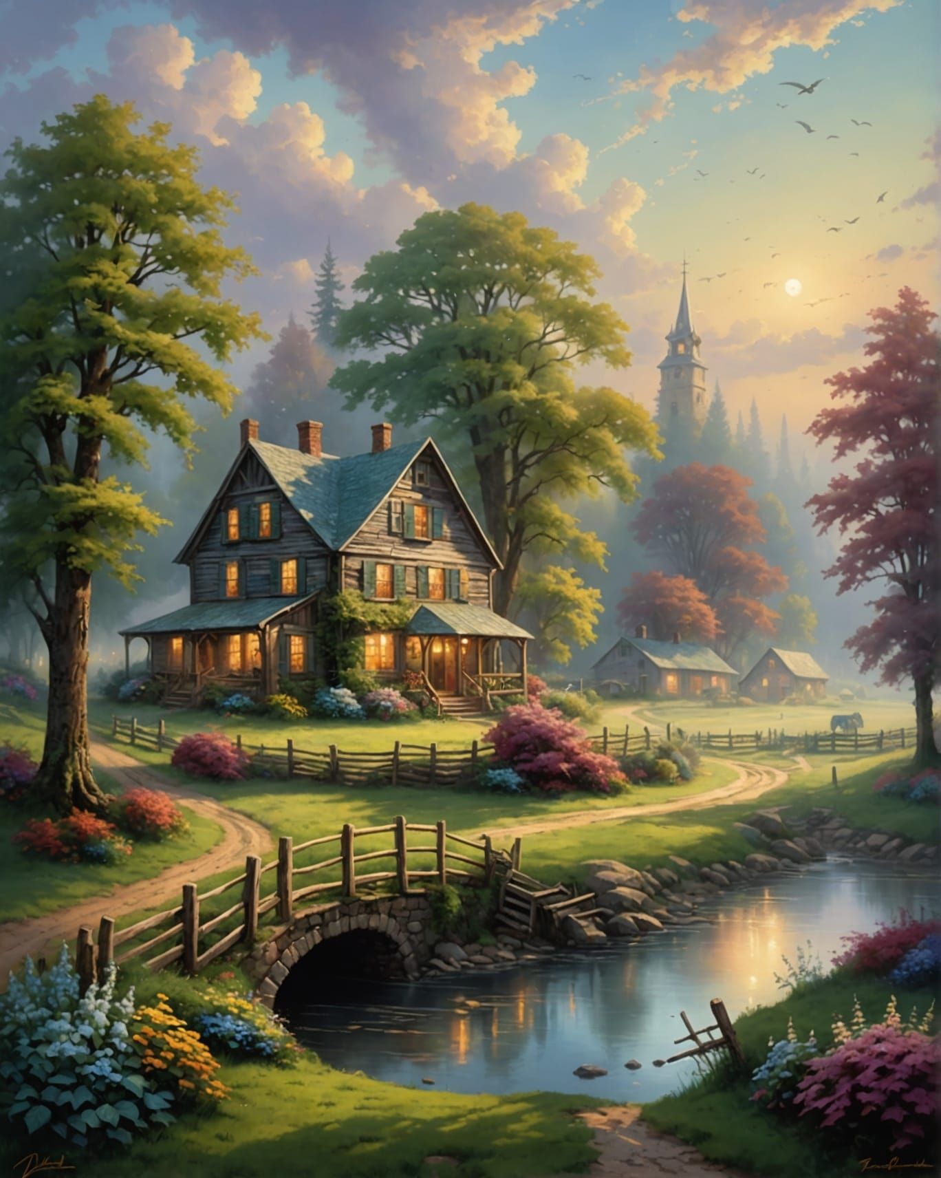 Ethereal Old Farm in Fantasy Landscape