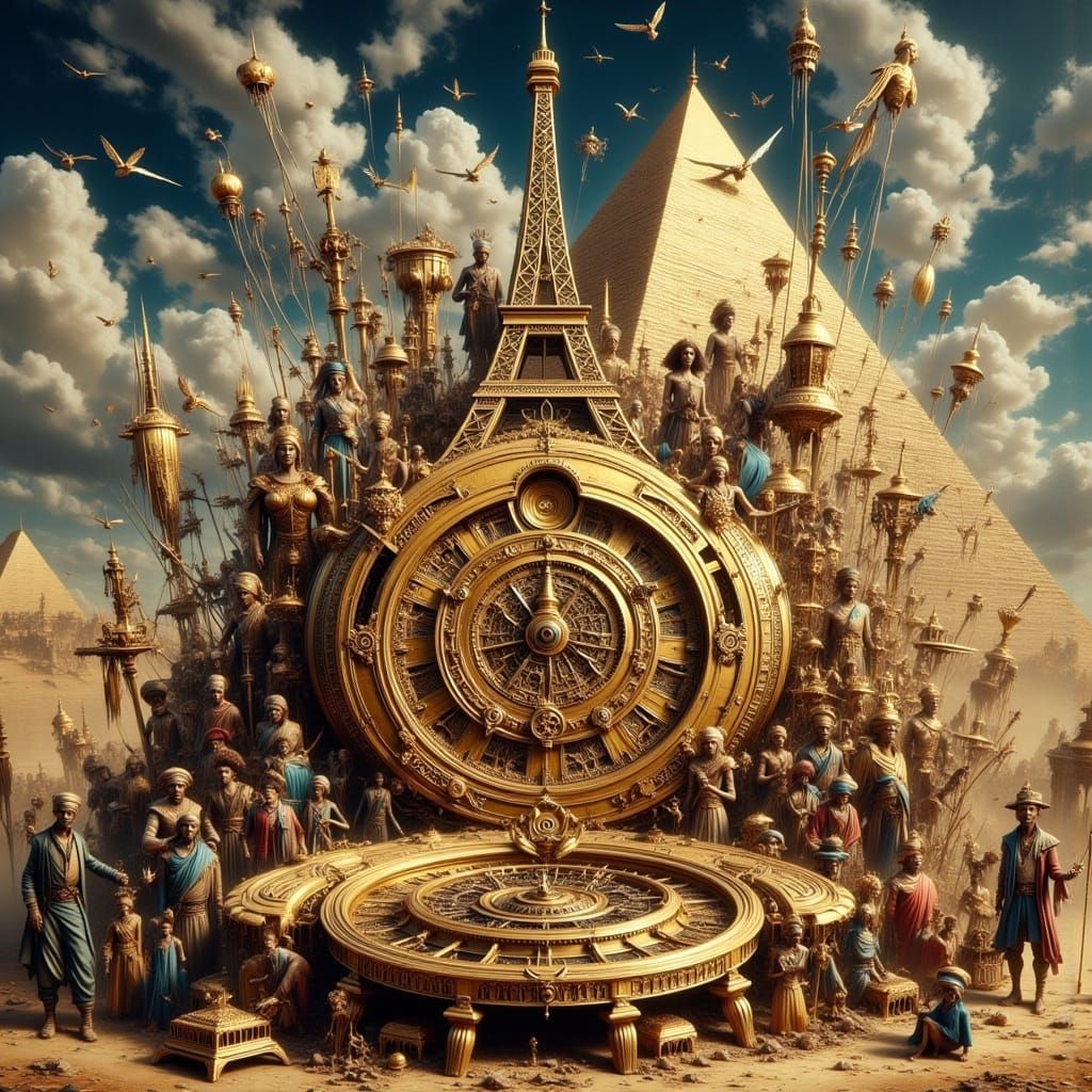 Eiffel Tower on Golden Watch, Art Nouveau Punk