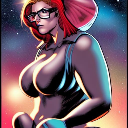 Curvy Superhero Punches Alien in Comic Book Art