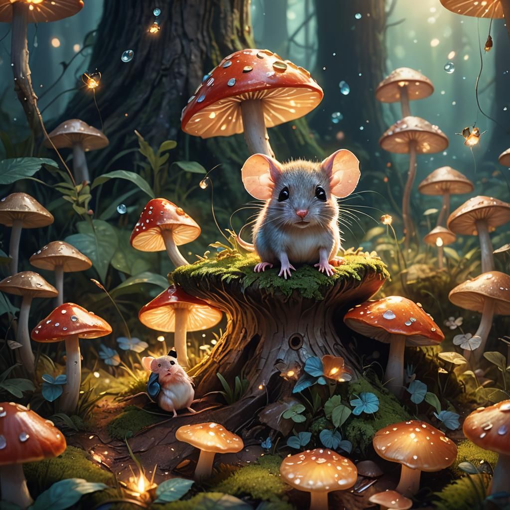 Cute Baby Mouse in Whimsical Forest