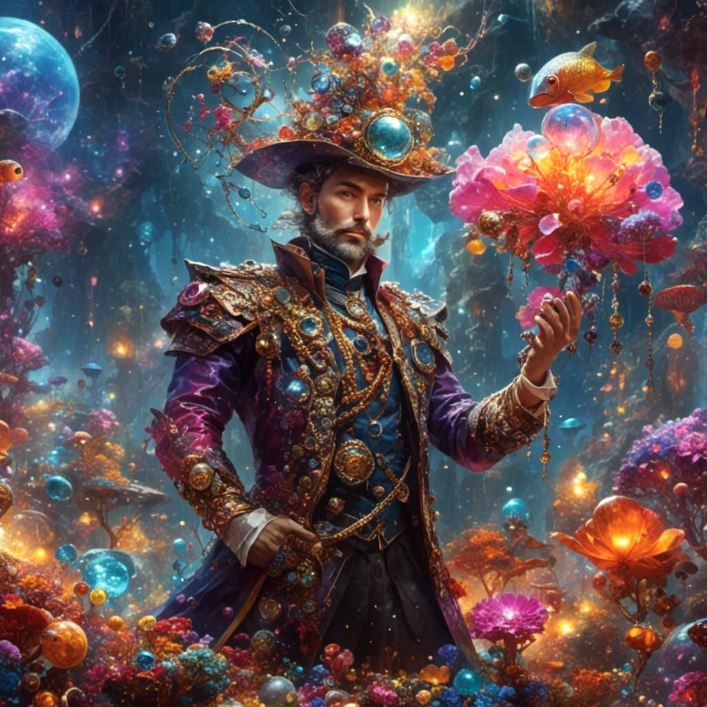 Cosmic Peddler of Magical Clothing in Sci-Fi Style