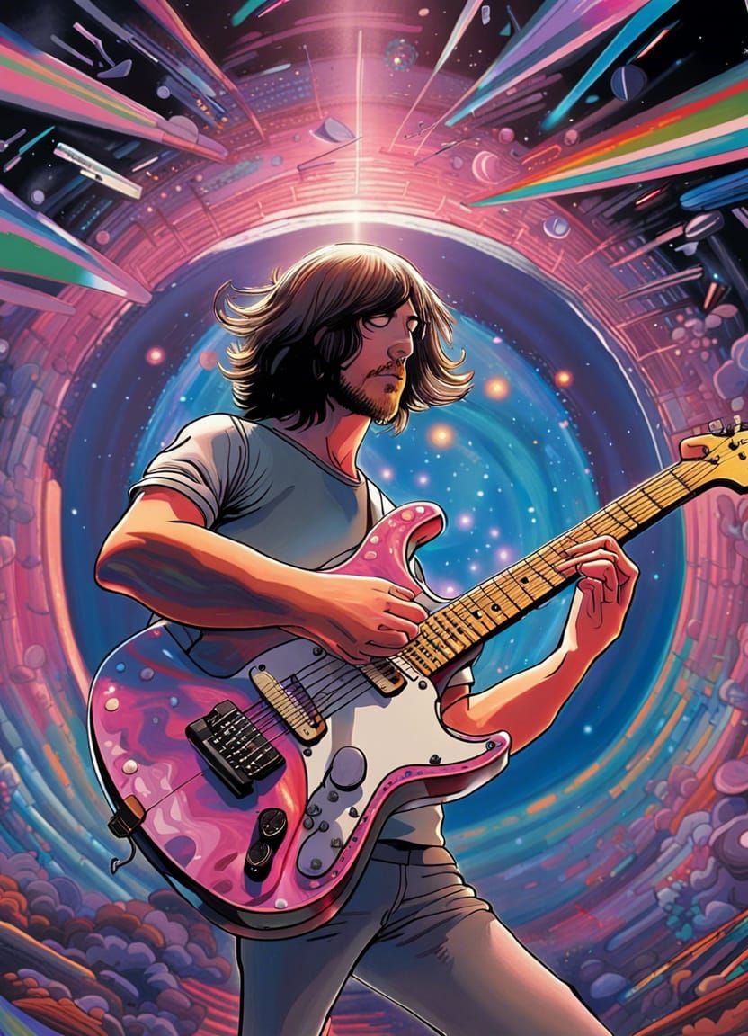 Guitarist in Psychedelic Space, Comic Art Style