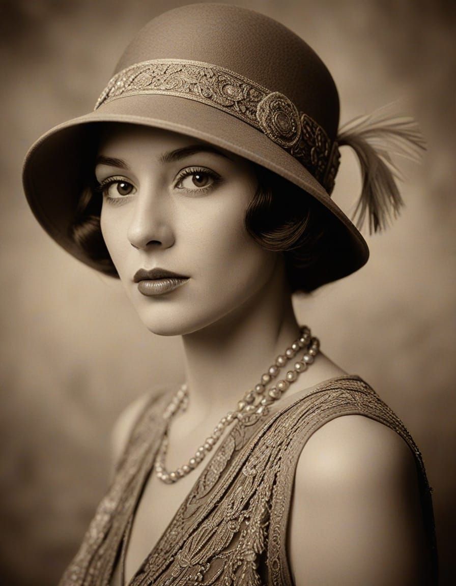 Elegant 1920s Woman in Sepia Film Noir Style