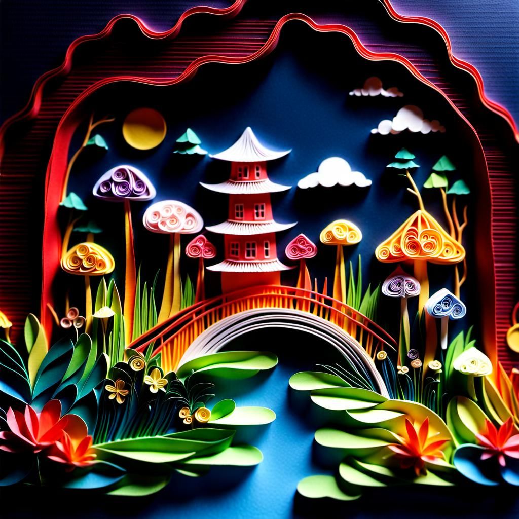 Kirigami Paper Quilling Jungle Scene in 8k