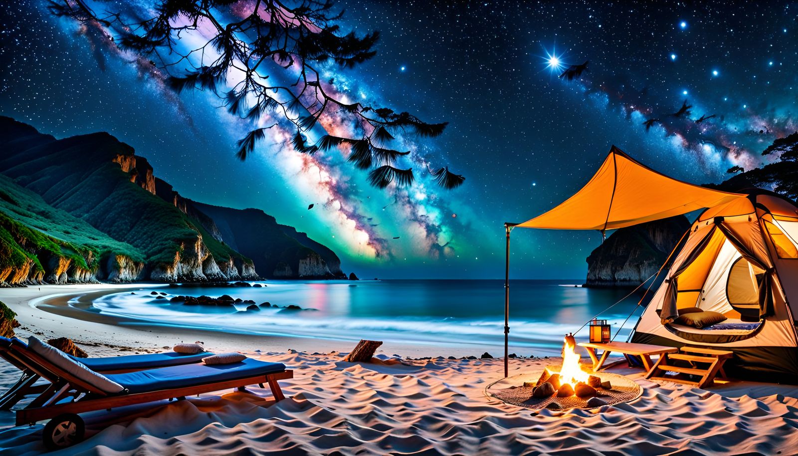 Exoplanet Beachside Camping Under Open Starry Skies