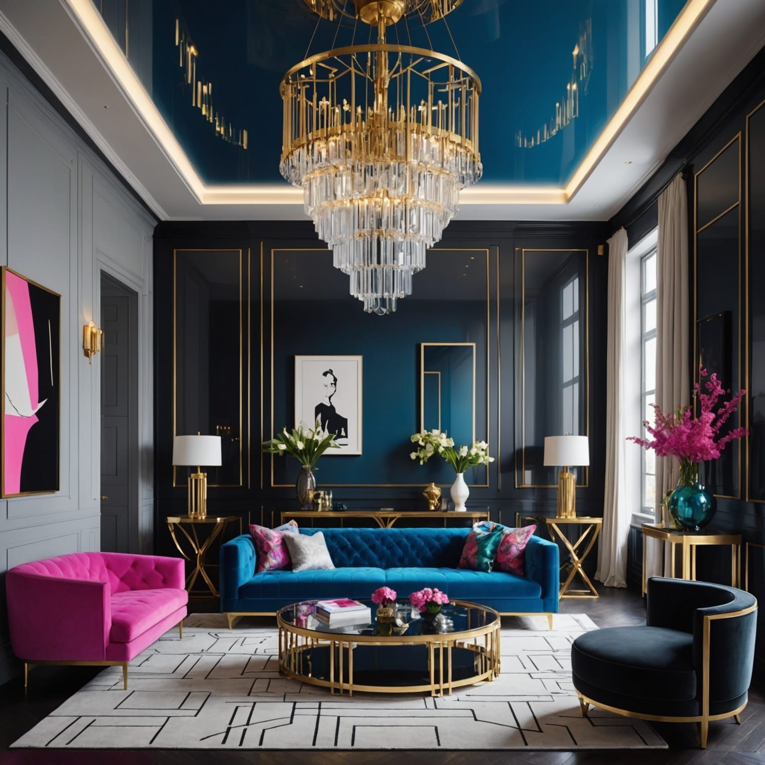 Futuristic Art Deco Room with Neon Lighting