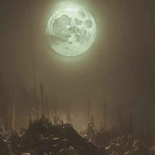 Dramatic Dog Barks at Moon, Horror Illustration