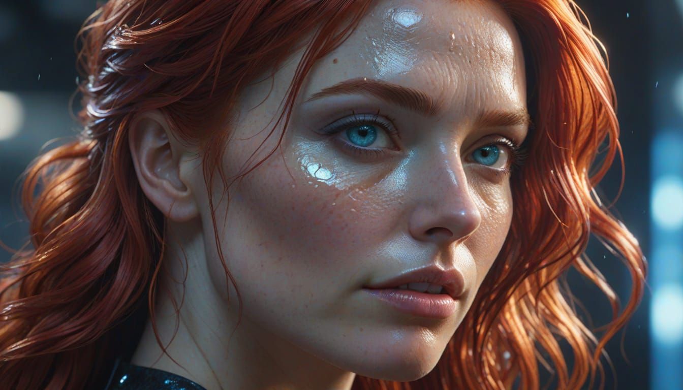 Hyperrealistic Woman with Red Hair Concept Art