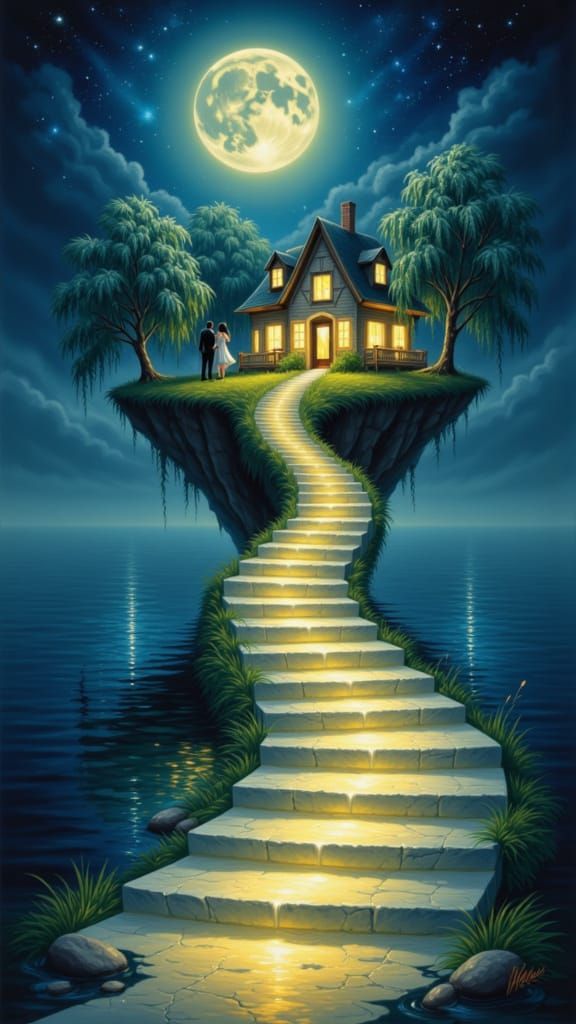 Magical Staircase to Floating Island Cottage