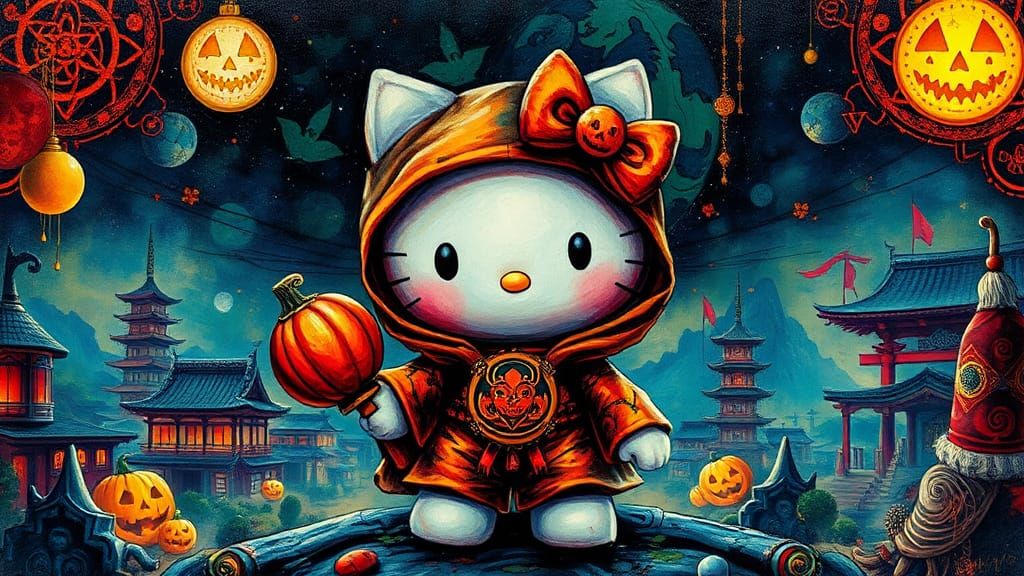 Hello Kitty's Fluorescent Halloween Costume: Impasto Illustr...