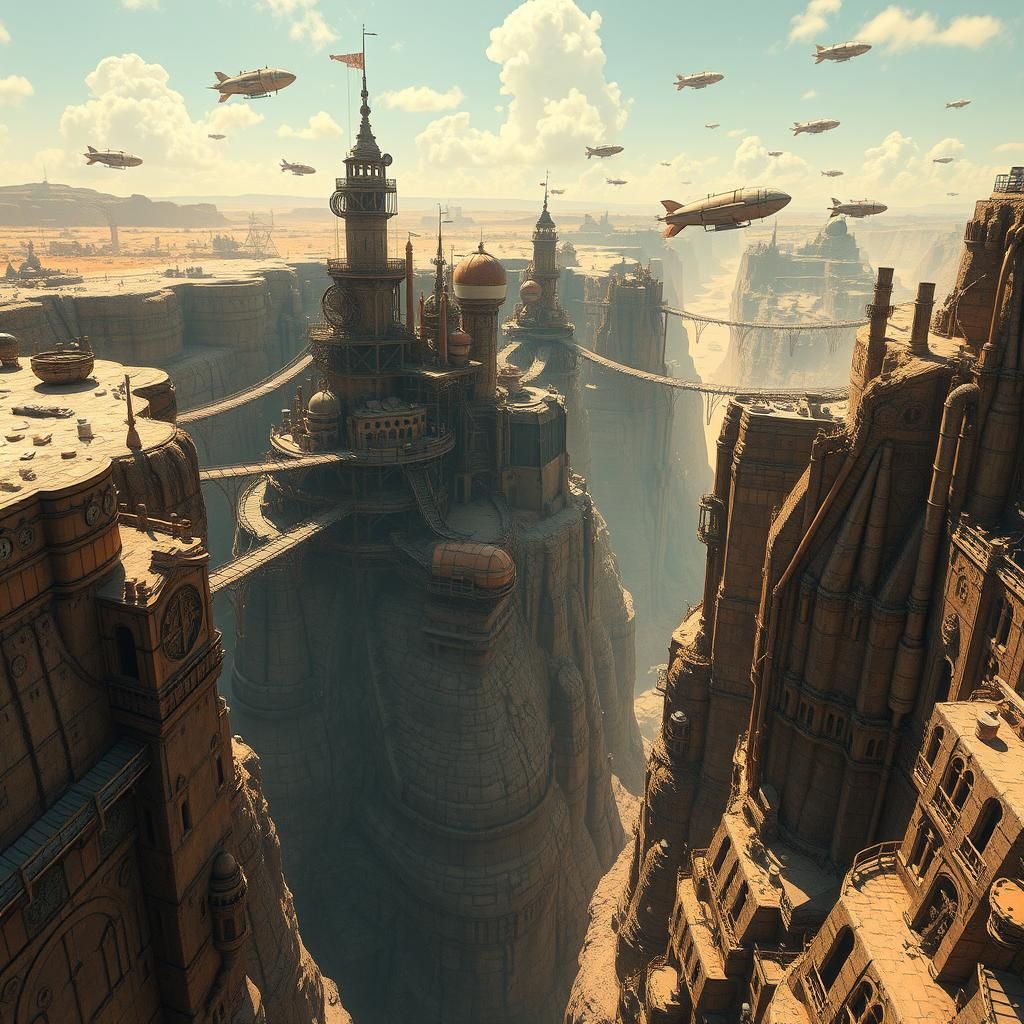 Steampunk Metropolis in a Canyon