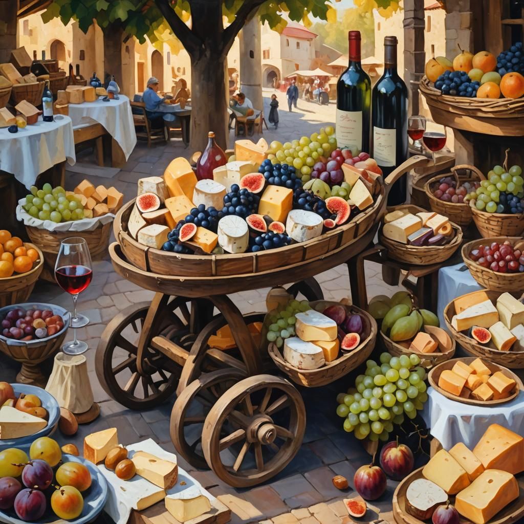Serbian Market Cheese Cart in Impressionist Style