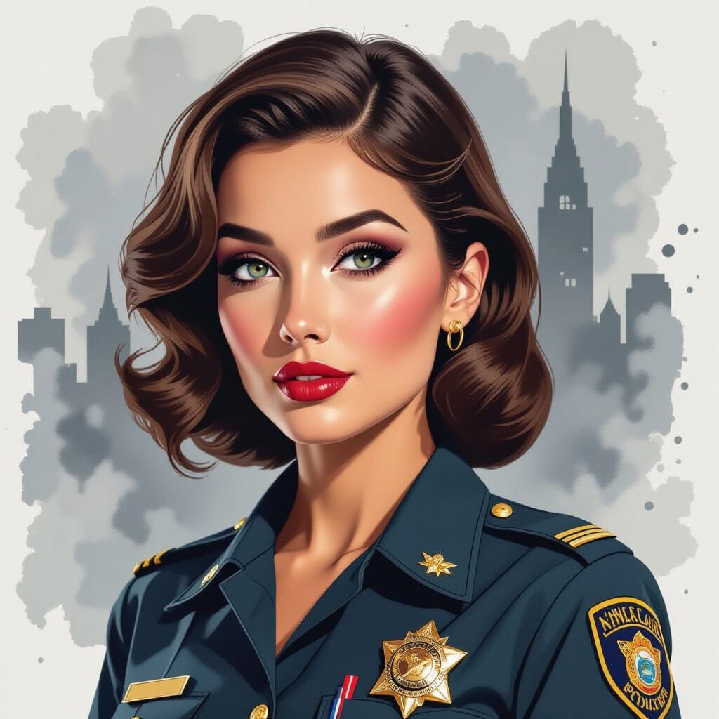 1970s Style Woman in Police Uniform