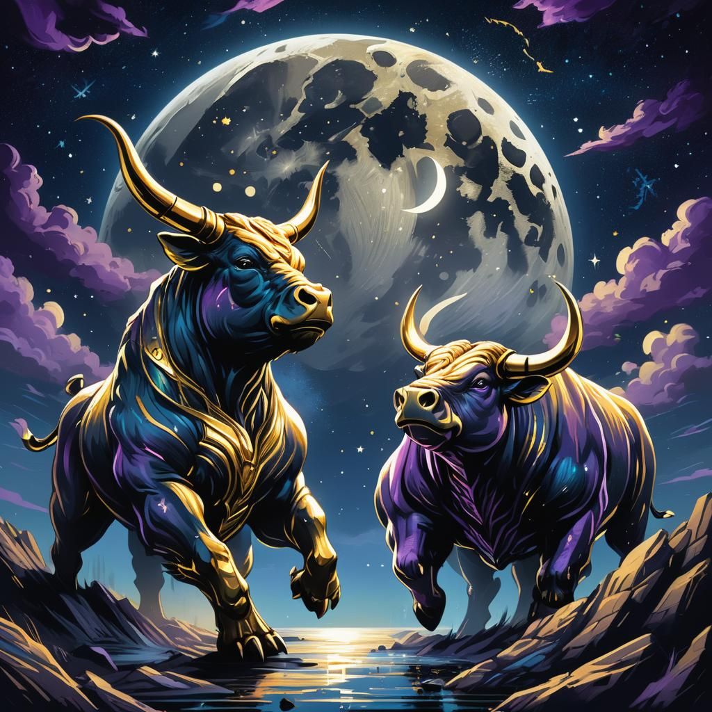 Goldbull and Silverbull Soar to the Moon in Comic Art