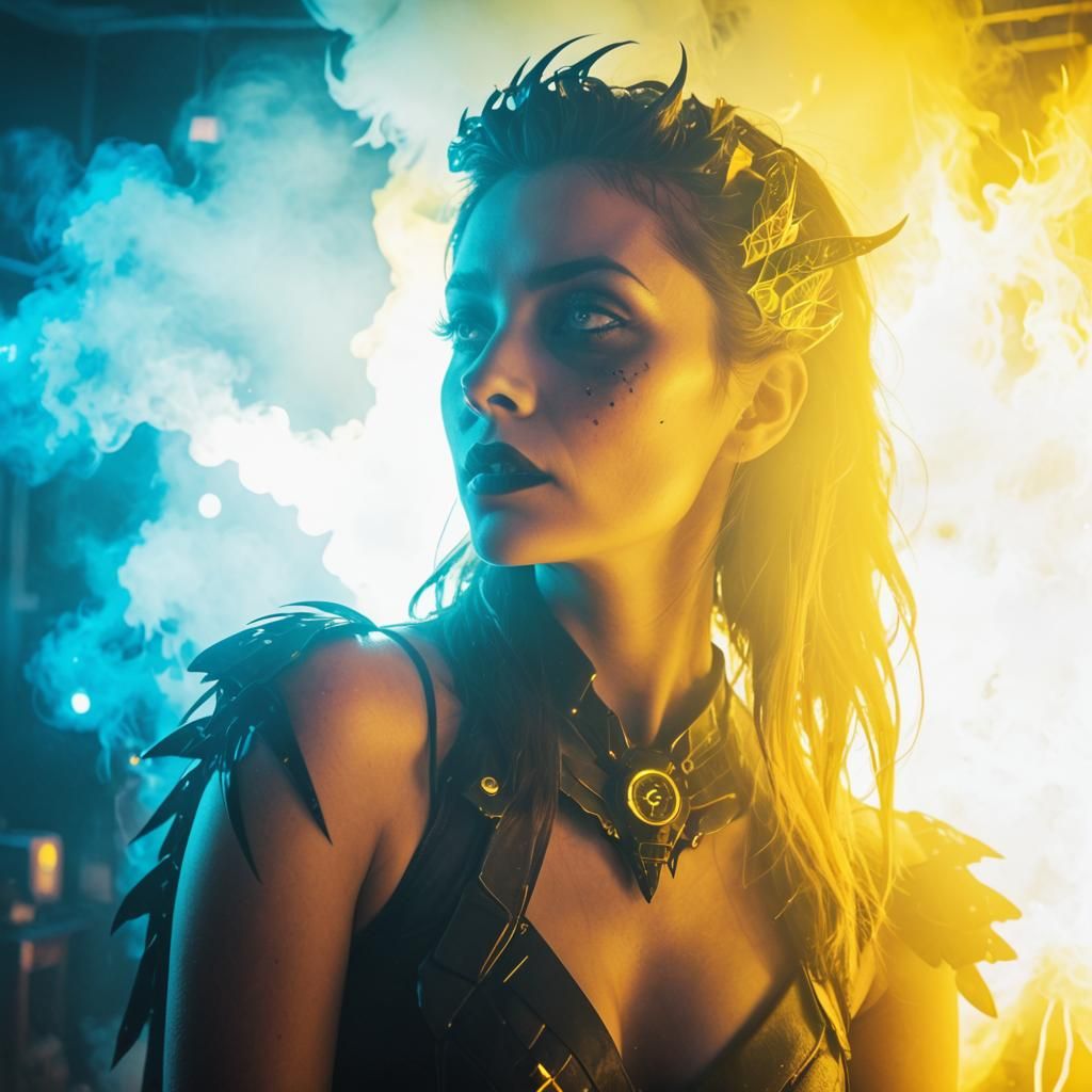 Cyberpunk Goth Model with Mechanical Dragon Moth