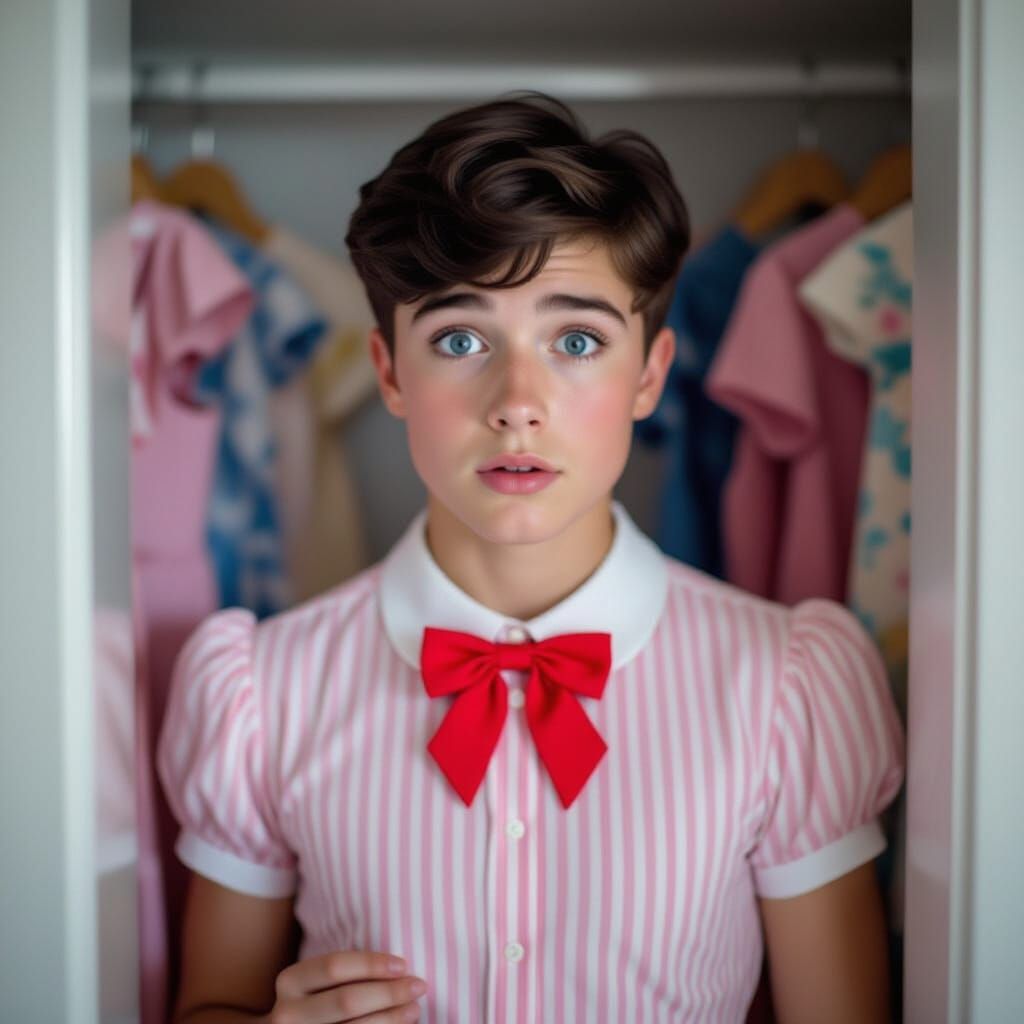 Young Man Caught with Dress: Cinematic Film Still