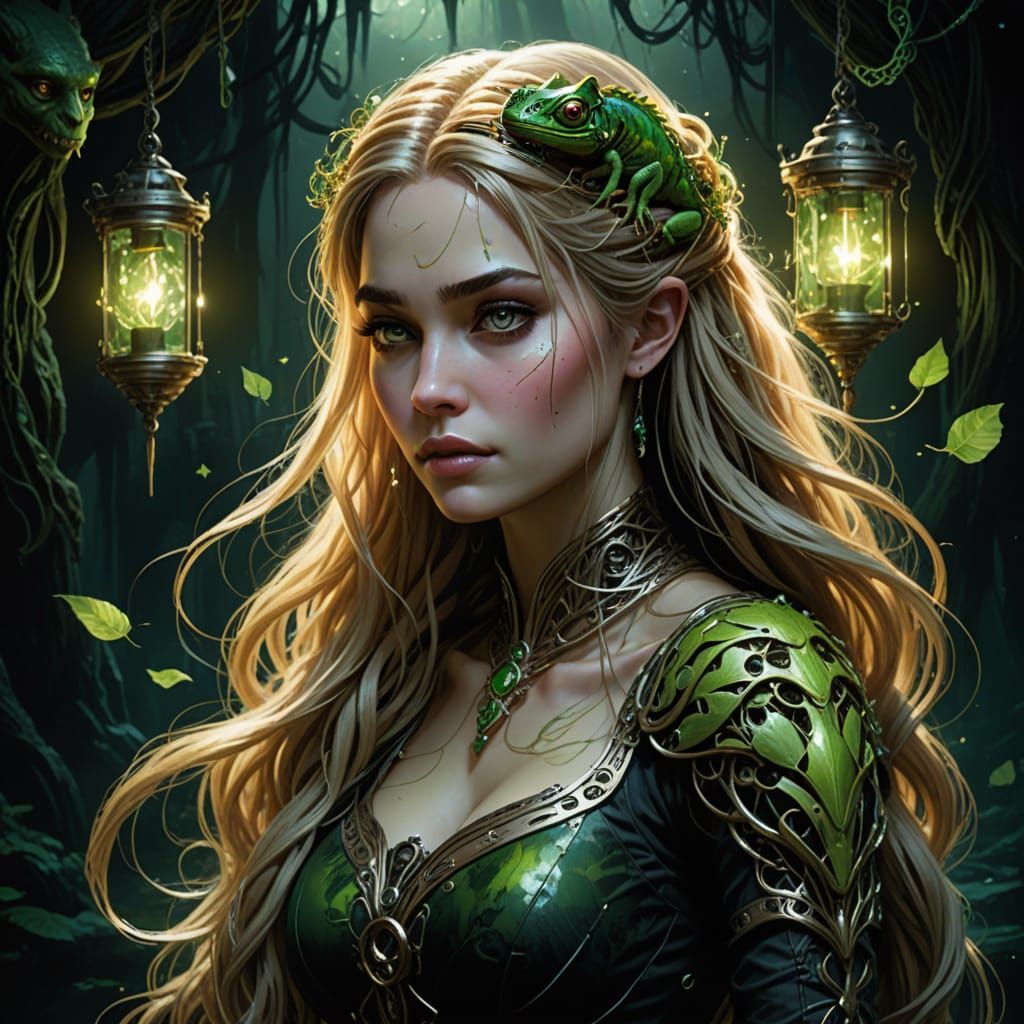 Lovecraftian Princess Rapunzel with Biomechanical Tendrils