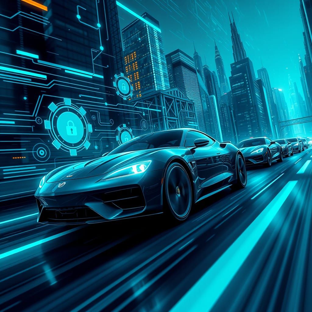 Futuristic Car Silhouettes in a Cyberpunk Cityscape