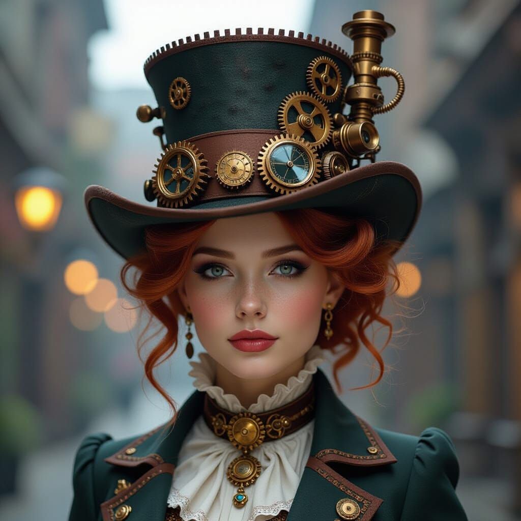 Steampunk Woman With Elaborate Cog Hat