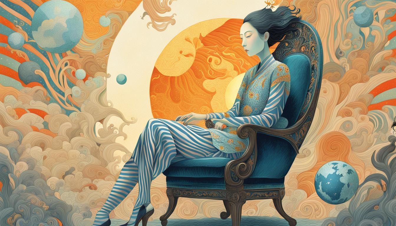 Magic Woman on Zebra Planet in Surreal Style