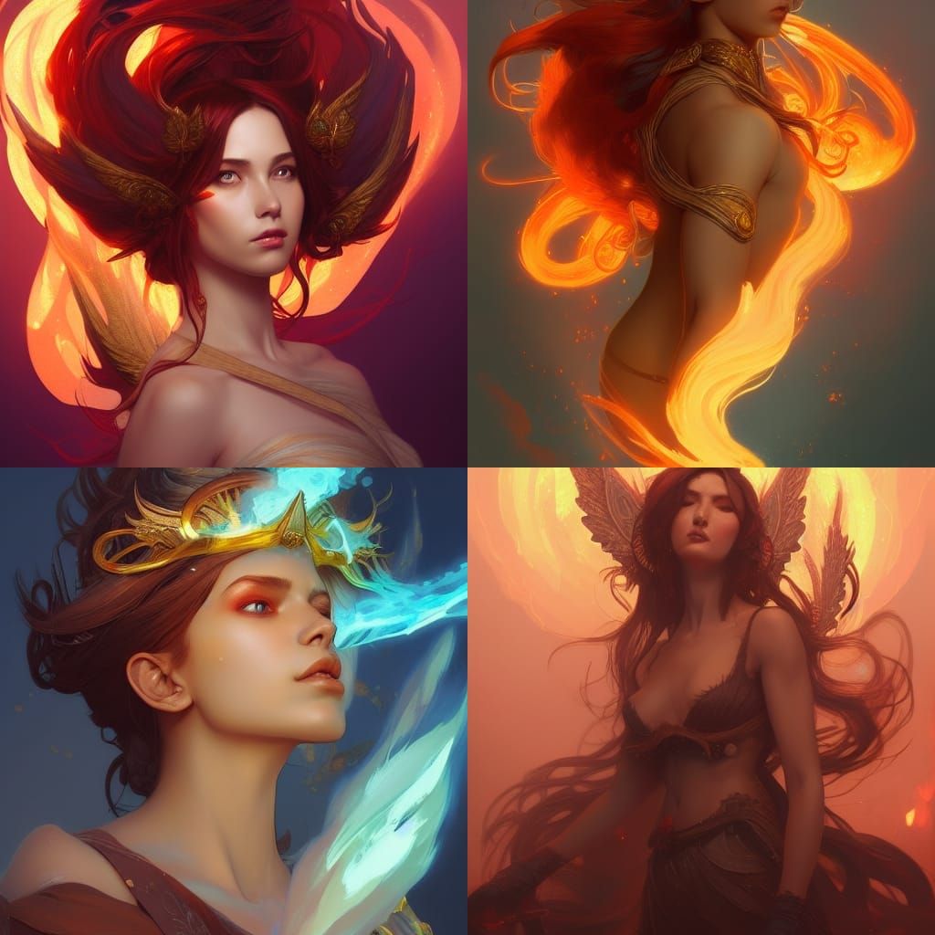 Fiery Fairy Goddess Portrait in Art Nouveau Style