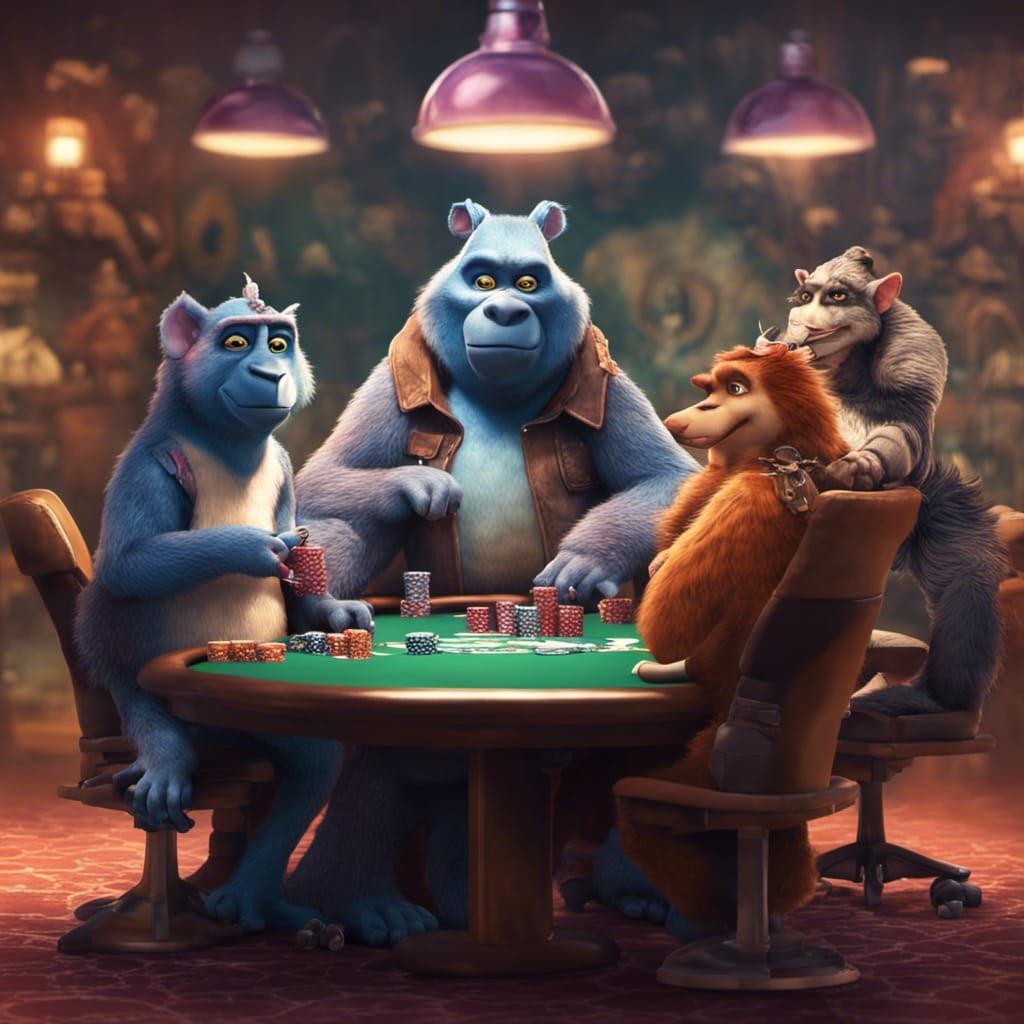 Animal-Human Hybrids Play Poker: 3D Digital Art