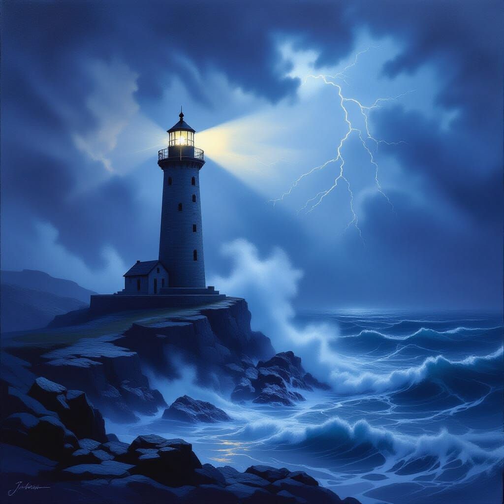 Ancient Lighthouse in Ethereal Fog, Romantic Seascapes