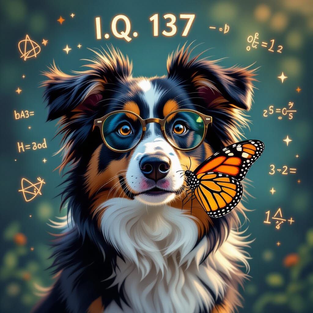 Border Collie with Equations and Butterfly