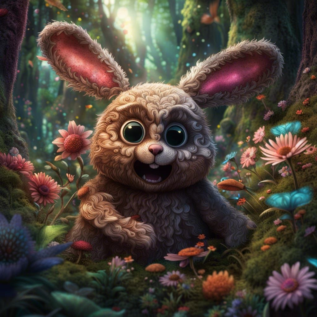Playful Bunny and Bear in Magical Forest