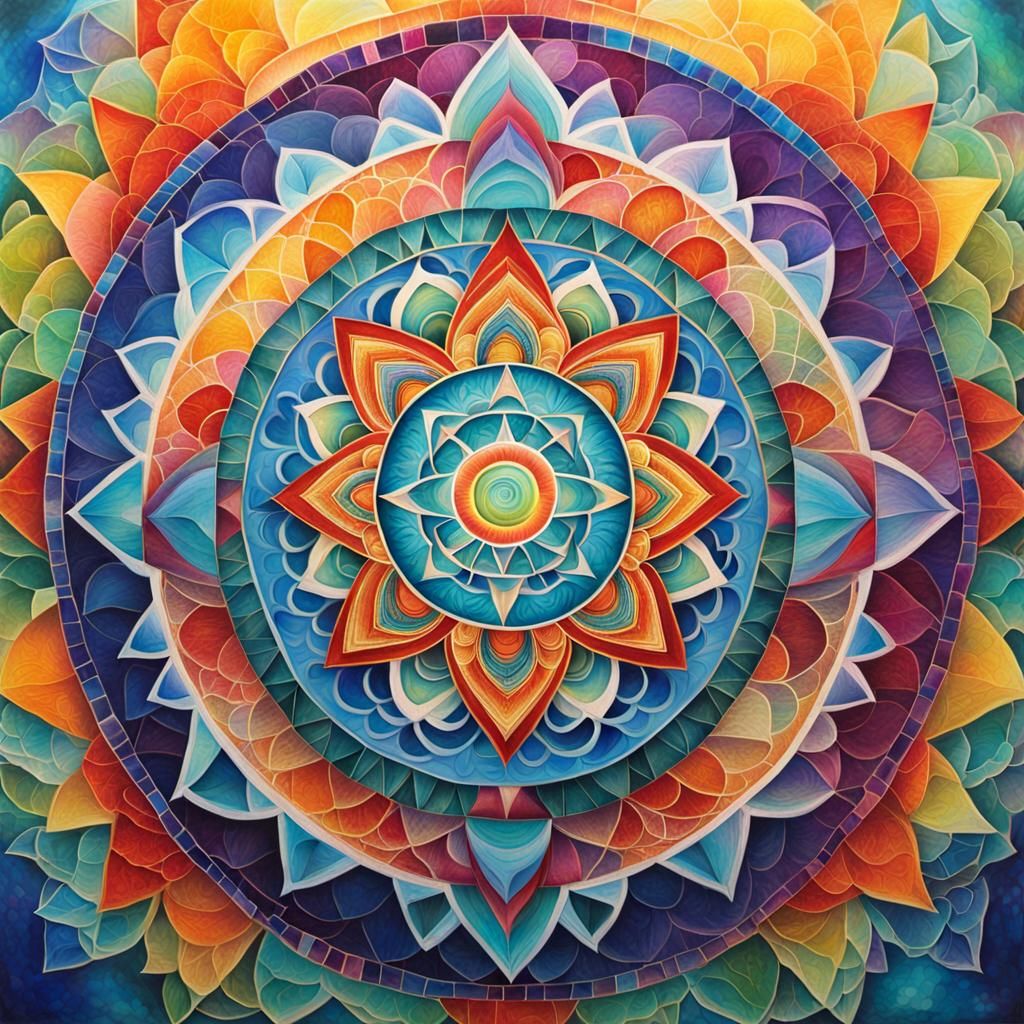 An illustration of a sacred geometry pattern with sound freq...