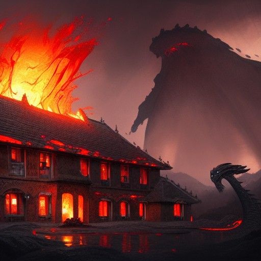 Dragon's Lava Fortress: Dark Fantasy Art
