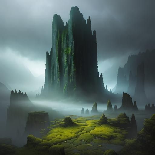 Alien Landscape with Weathered Caves in Surreal Style