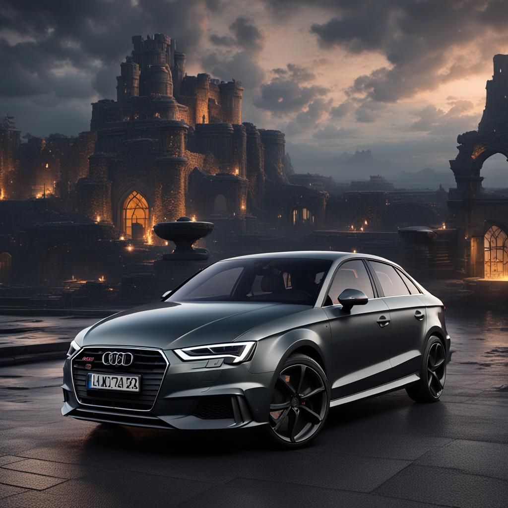 Audi A3 Dark Grey Saloon: Detailed Concept Art