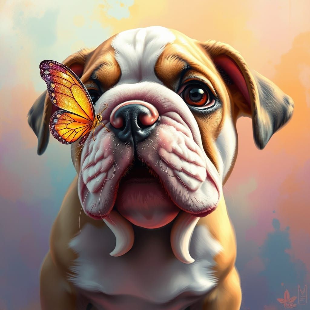 Whimsical Airbrush Oil Painting of an English Bulldog Puppy ...