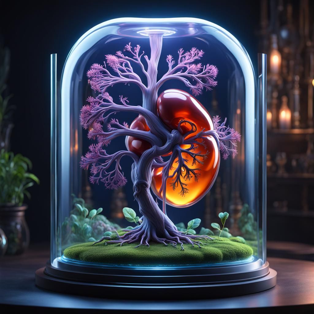 Realistic Kidney Growing in Glass Enclosure
