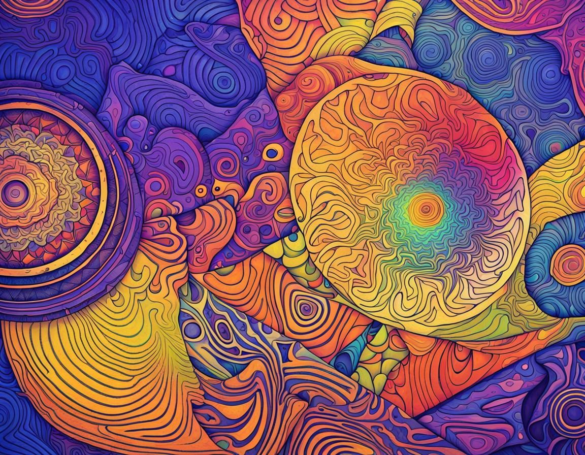Psychedelic Geometric Abstract Art in Complementary Colors
