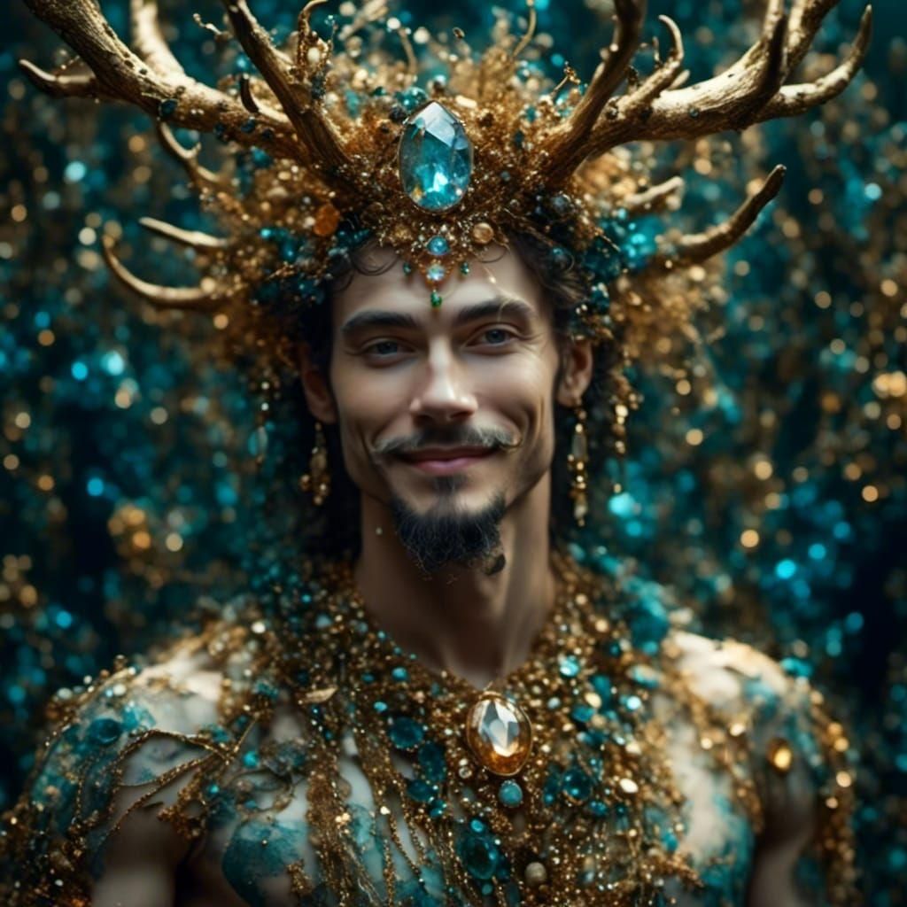 Seductive Skyclad Satyr with Antlers, by Sorayama