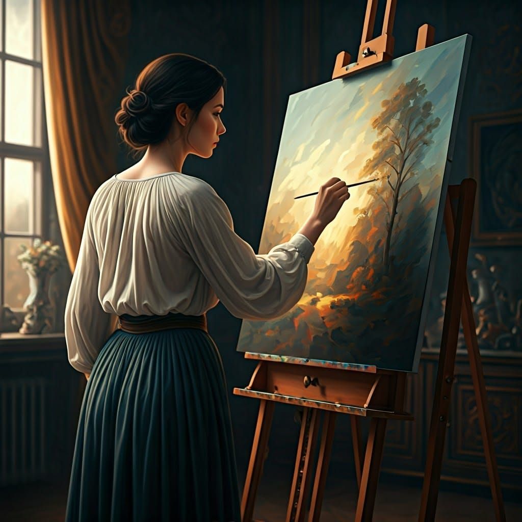 Woman Painting: Romantic Oil Painting With Vibrant Colors
