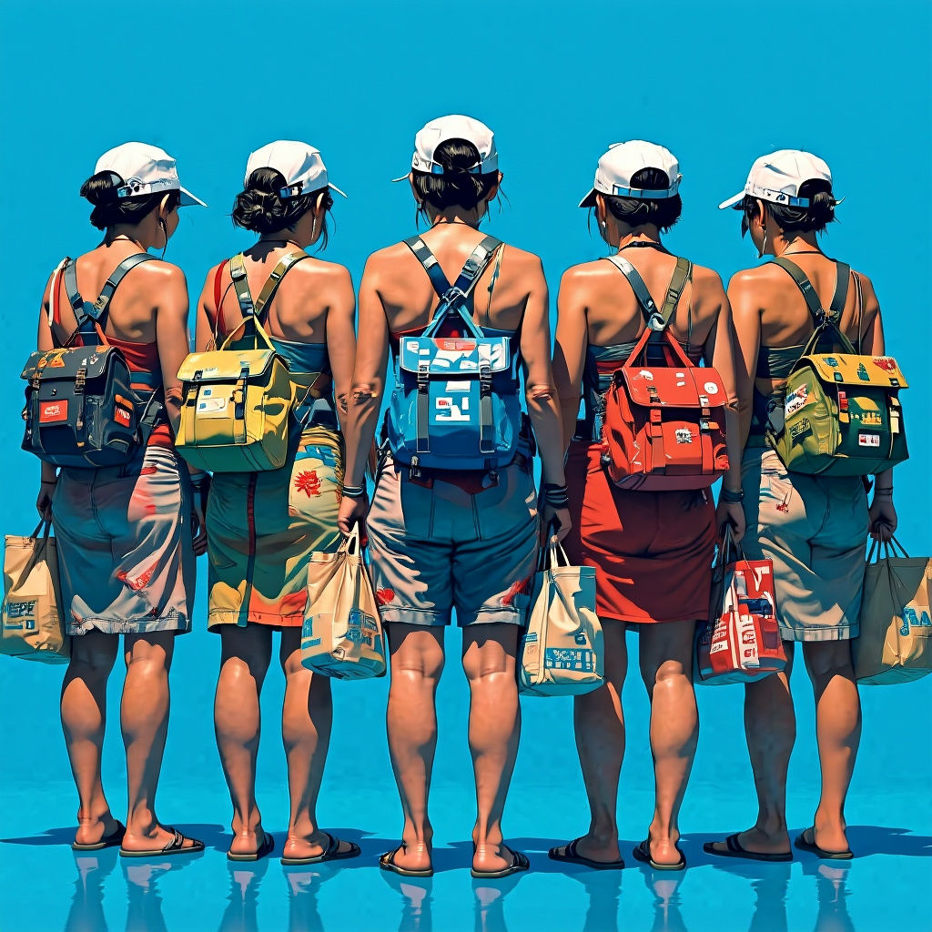 Cyberpunk Fisherwomen in Futuristic Attire on Blue Screen