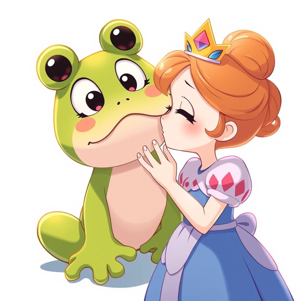 Princess Kisses Surprised Frog Plushie: Anime Style